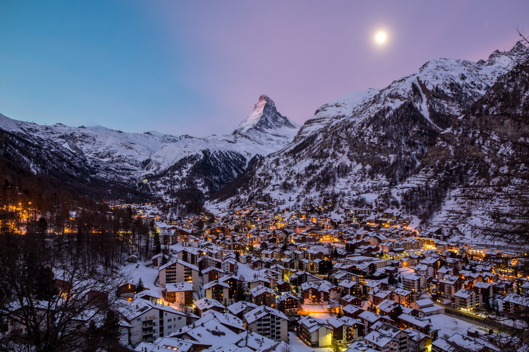 Zermatt Village and Matterhorn peak, Switzerland