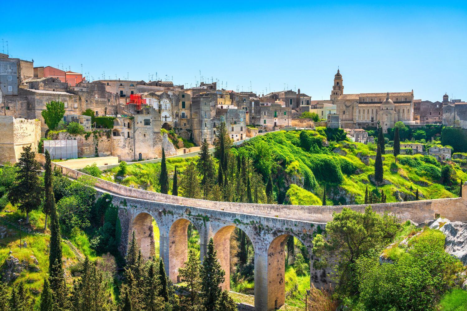 Italy - Gravina in Puglia ancient town, bridge and canyon. Apulia, Italy. Europe